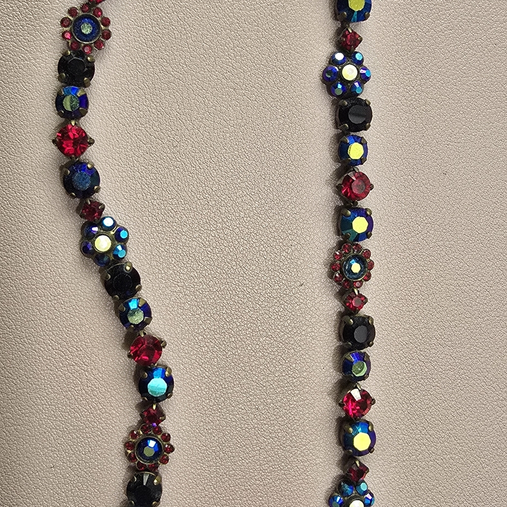 Sorrelli Vibrant Crystal Necklace And Bracelet in Red and Blue